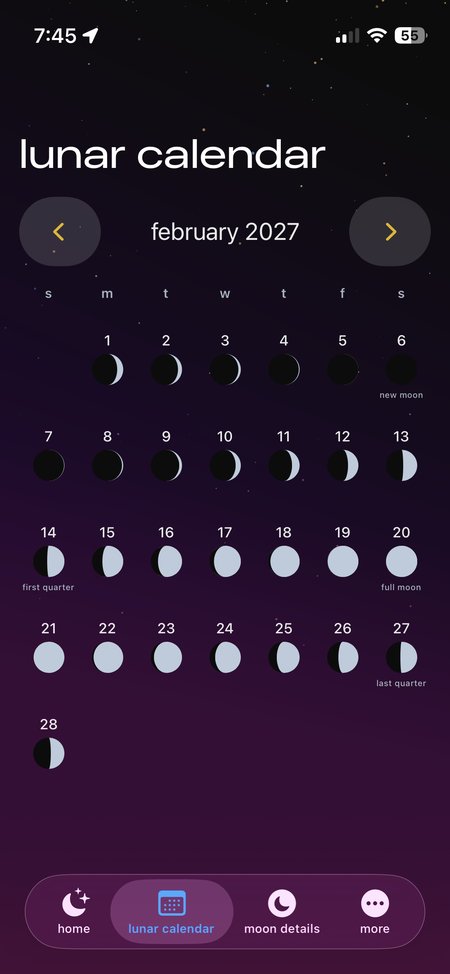A full month of moon phases, at a glance.